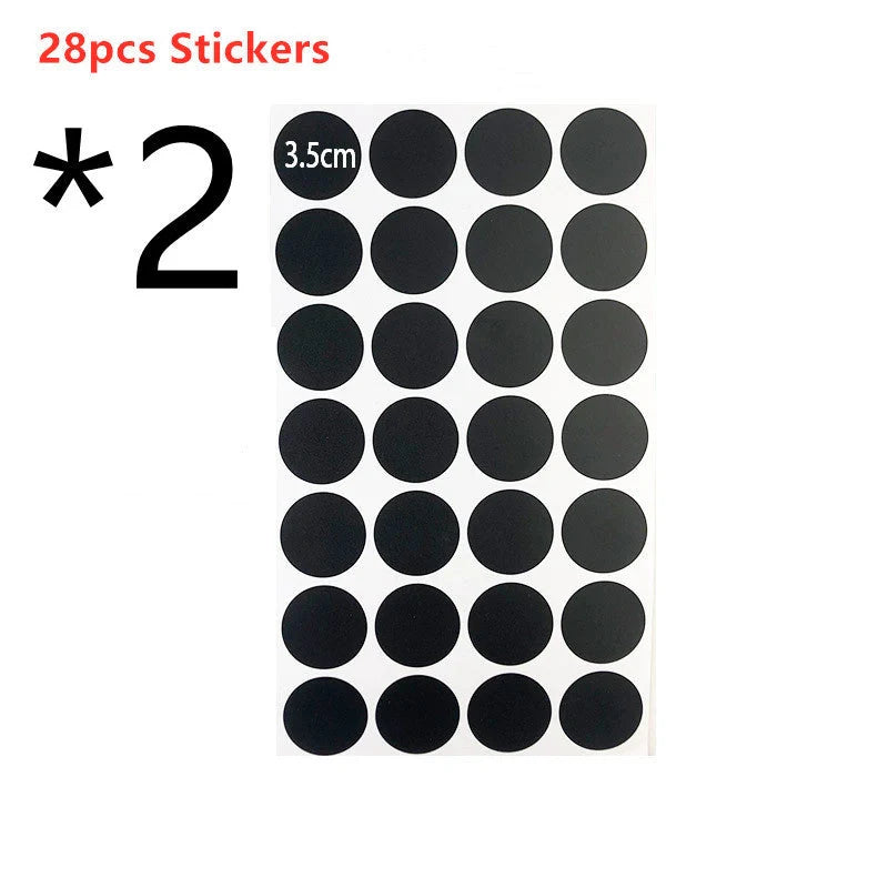 Circular PVC blackboard sticker labels on a jar, showing reusable and erasable features