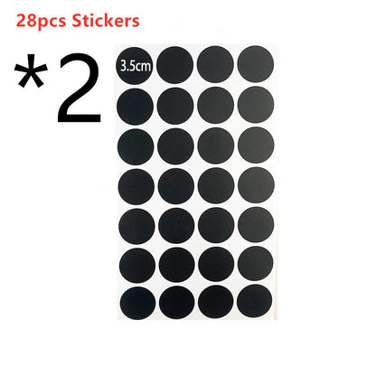Circular PVC blackboard sticker labels on a jar, showing reusable and erasable features