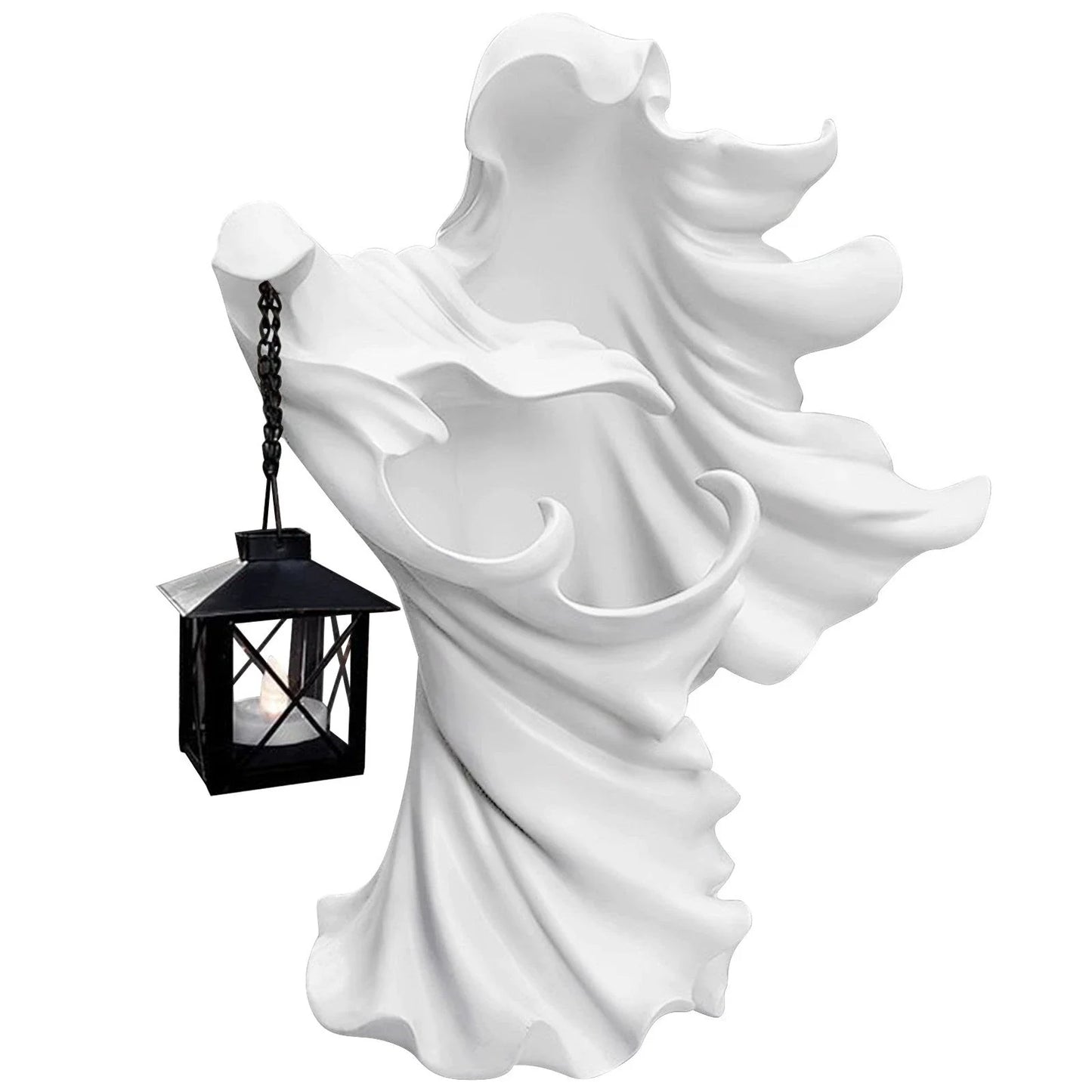 Handcrafted faceless ghost sculpture made of resin, perfect for Halloween decor and parties