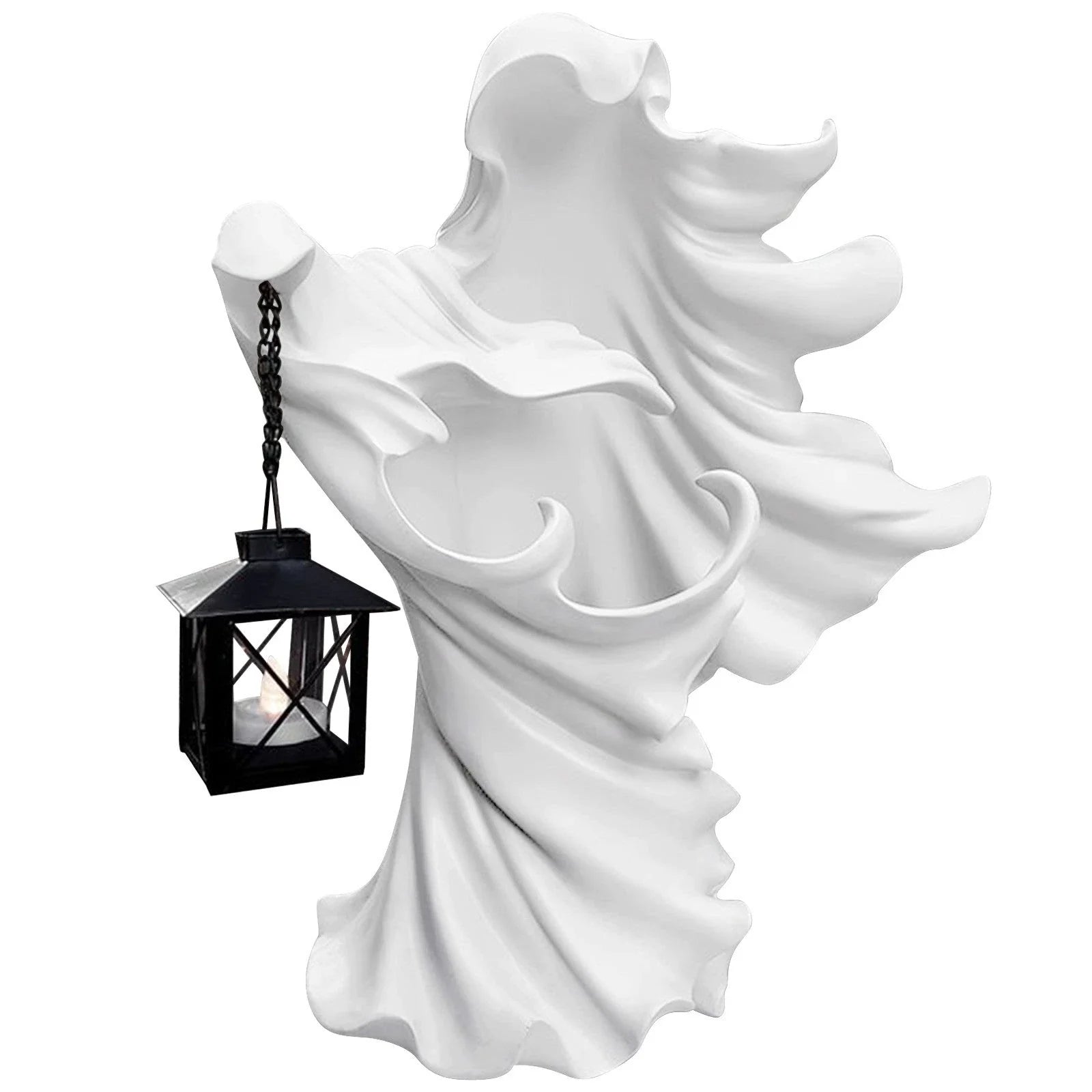 Handcrafted faceless ghost sculpture made of resin, perfect for Halloween decor and parties