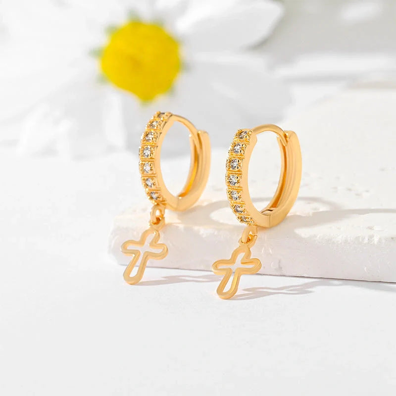 Gold-plated cross earrings in various colours for women