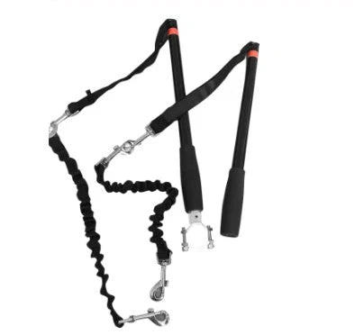 Bicycle walking dog leash with stainless steel rod and rubber band, black color, 45cm by 78cm