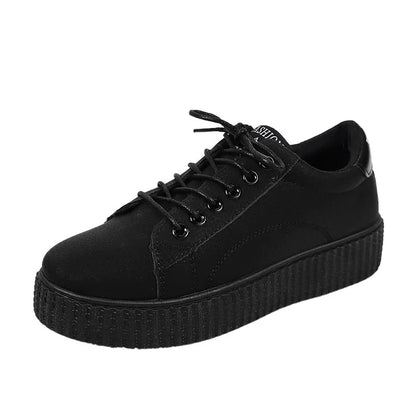 Women's black and khaki lace-up sports shoes with thick rubber sole