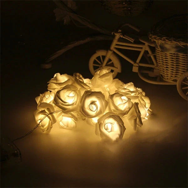 Charming battery-powered rose flower string lights with various colour and length options for elegant celebrations in the UK