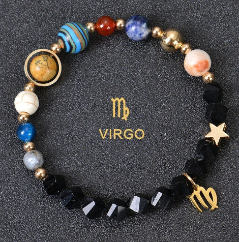 Frosted Stone Beaded Zodiac Bracelet featuring detailed zodiac signs on natural stone beads