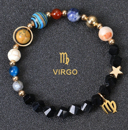 Frosted Stone Beaded Zodiac Bracelet featuring detailed zodiac signs on natural stone beads