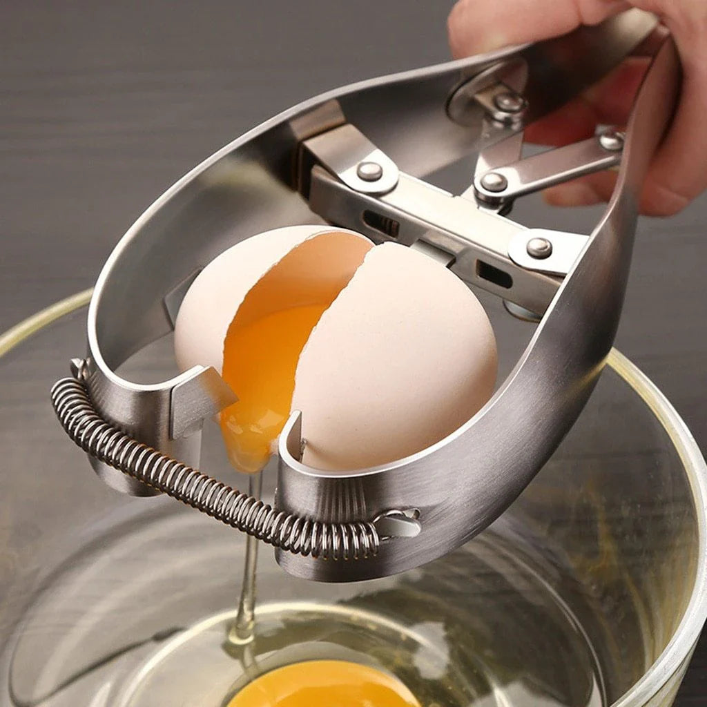 Premium stainless steel egg opener with razor-sharp blades for effortless, mess-free egg cracking