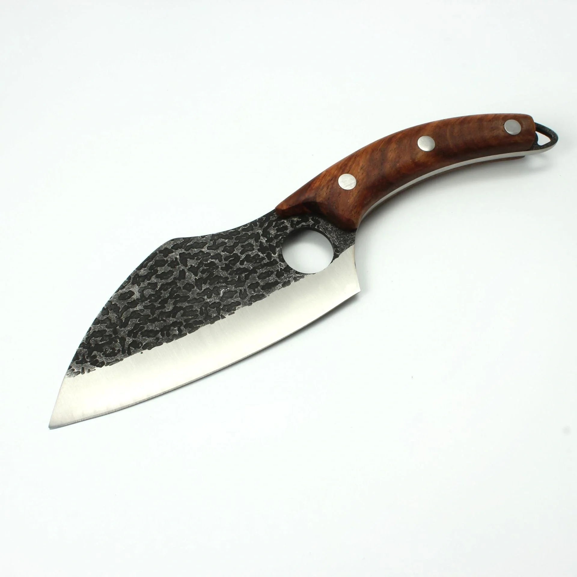 Forged stainless steel boning knife with ergonomic handle and leather sheath