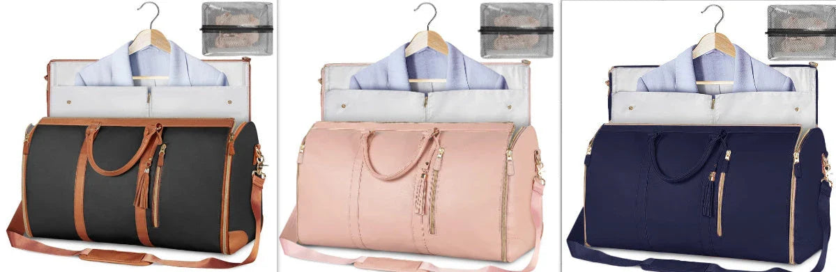 Versatile travel duffel bag for women with waterproof and foldable design, available in various color options