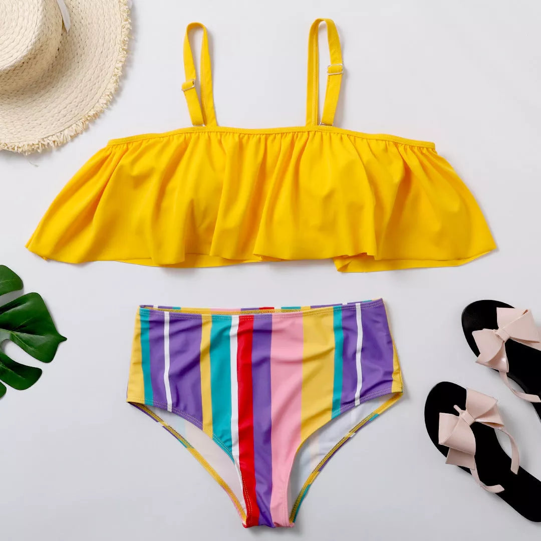 Women's plus size yellow swimsuit with flattering fit