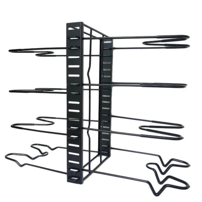 Sturdy 8-tier kitchen organiser shelf in black, featuring adjustable shelves for pots, pans, and tableware storage