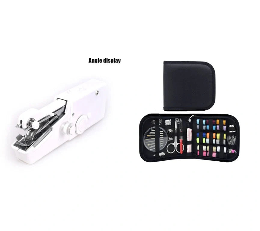Compact home sewing kit with 98 accessories including needles, threads, scissors, and more