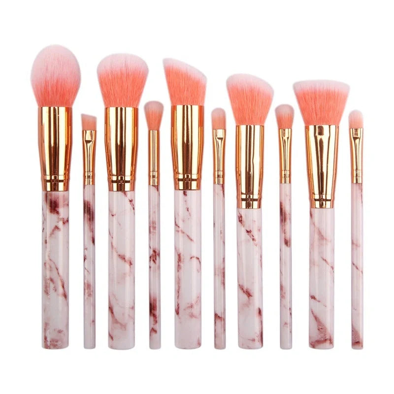 10-piece marble makeup brush set with 5 large and 5 small brushes for beauty applications