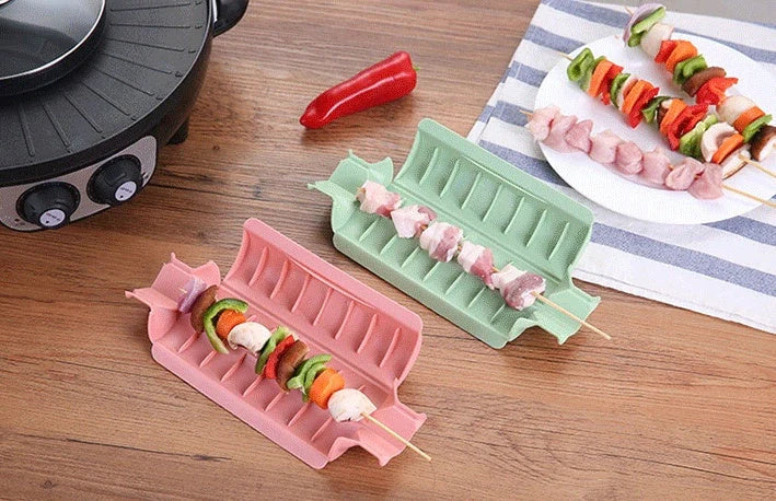BBQ anti-skid kebab 8 frame protector in green, khaki, blue, and pink