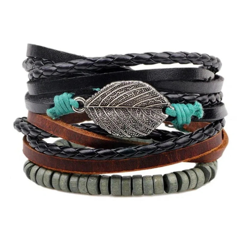 Men's genuine leather vintage braided bracelet with adjustable closure