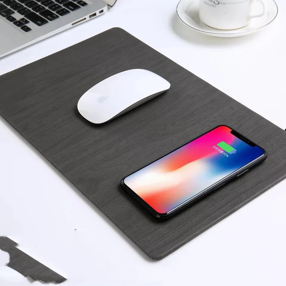 Qi Wireless Charging Mouse Pad with PU Leather Surface for comfortable and efficient charging