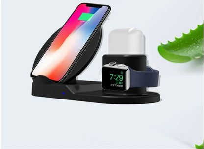 3-in-1 wireless charging station for iPhone, Apple Watch, and AirPods with fast charging and automatic power-off features