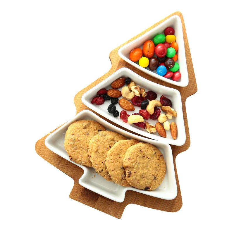 Festive Christmas Tree Ceramic Plates - Set of 4 Featuring Elegant Bone China Construction and Whimsical Tree Design