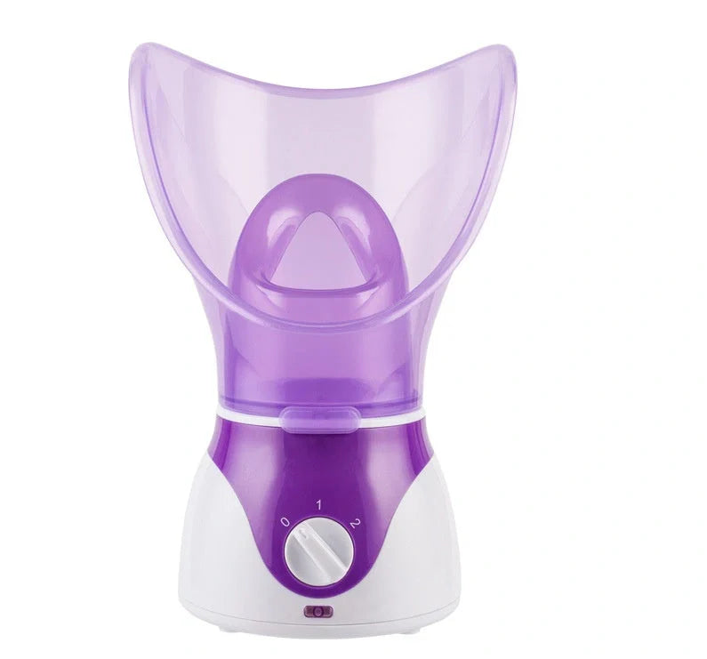 Purple facial steamer with dual conical cones for deep pore cleansing