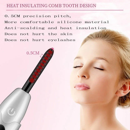 Cordless electric eyelash curler with USB charging and multiple temperature settings for long-lasting, salon-quality curl