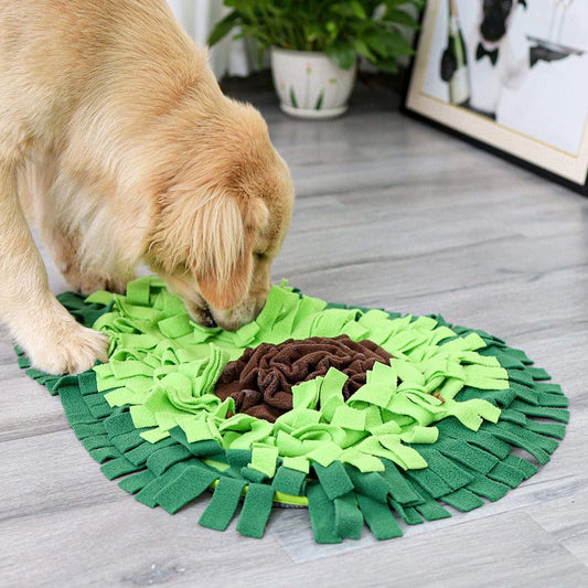 An interactive snuffle mat puzzle toy for dogs, designed to stimulate natural foraging behavior and relieve boredom