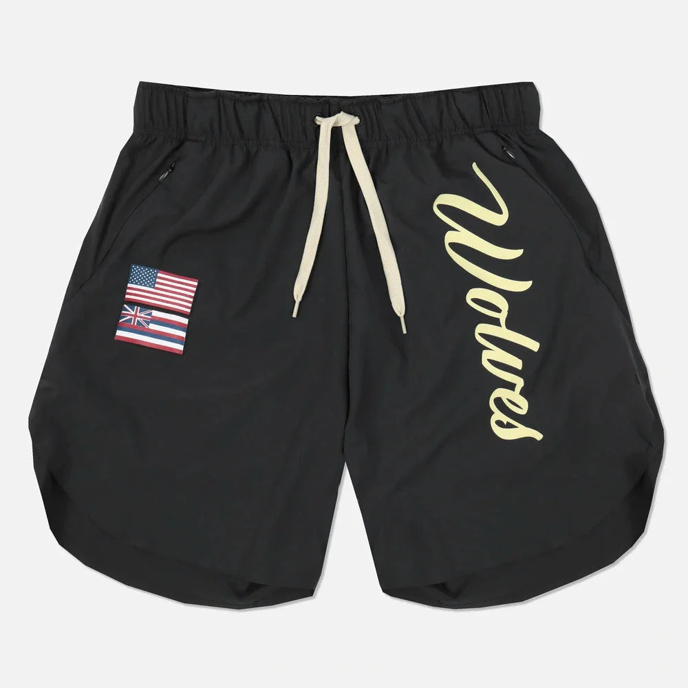 Men's casual running shorts in breathable wicking fabric, available in black, navy blue, wine red, and army green