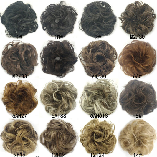 Synthetic wavy curly messy hair bun for women, 12cm diameter, high temperature wire