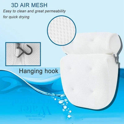 Luxury therapeutic bath pillow with 3D mesh, orthopaedic support, and powerful suction cups for ultimate relaxation and comfort