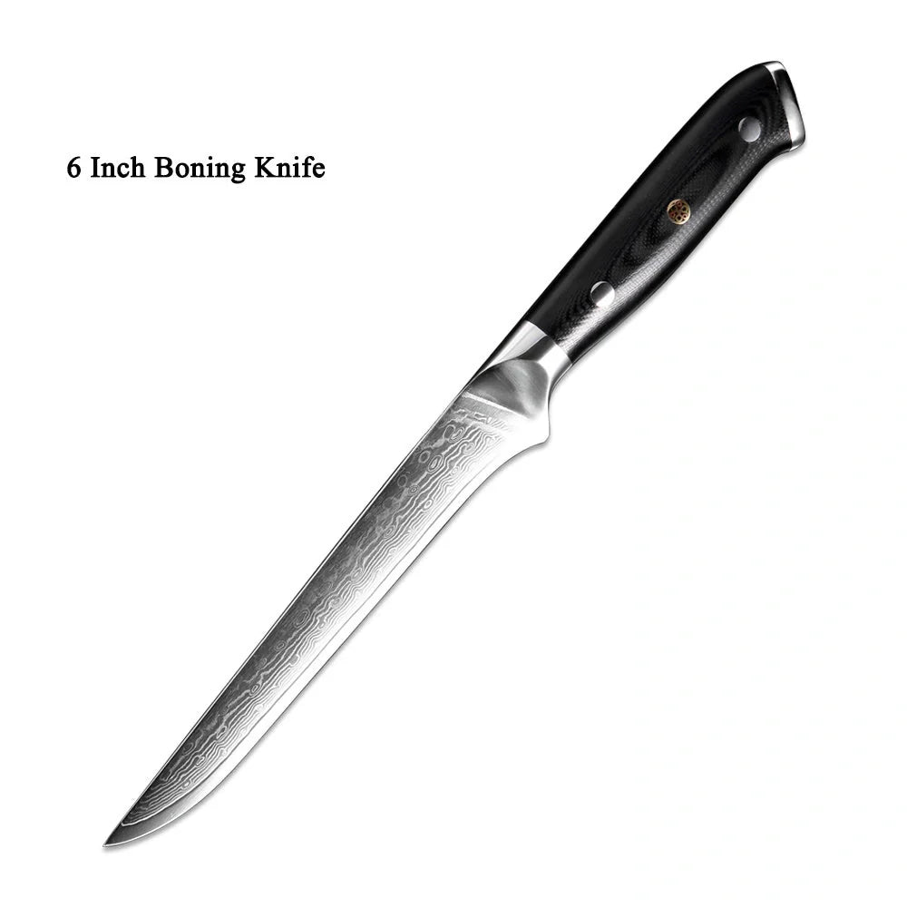 Premium Japanese Damascus steel kitchen and fruit knife set with G10 handle
