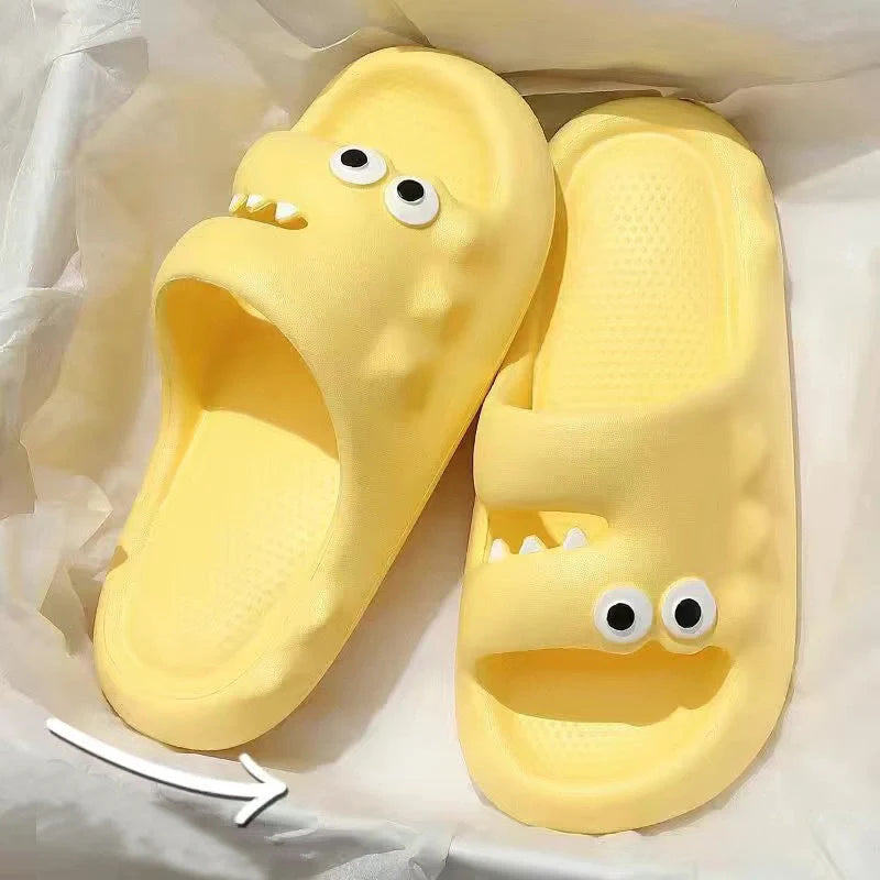 Cartoon-themed PVC slippers with non-slip thick soles in various colours
