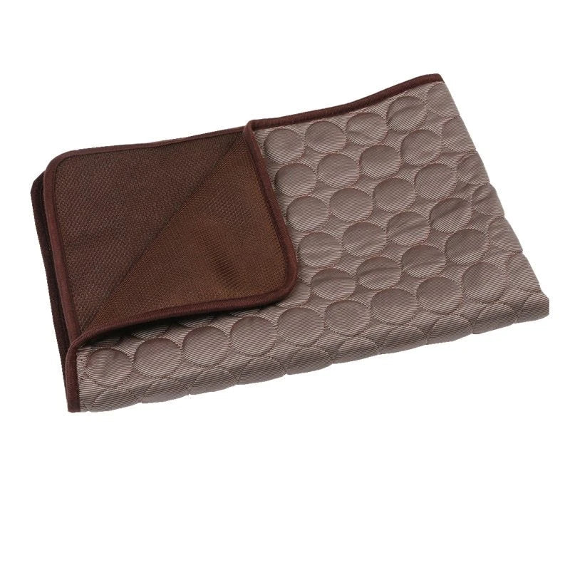 A cooling mat for pets in various sizes and colors, designed to provide refreshing comfort and temperature regulation.