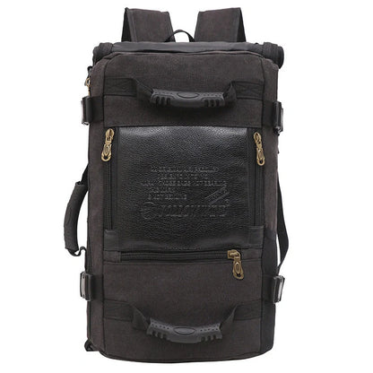 Men's canvas backpack with reinforced handle and multiple pockets