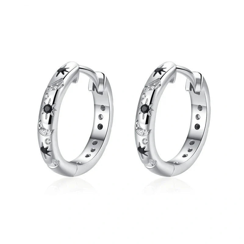 Elegant French Zircon Star and Moon Earrings with copper base and natural finish