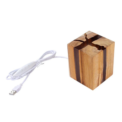 Adjustable wooden LED desk lamp with USB charging port in rustic brown finish