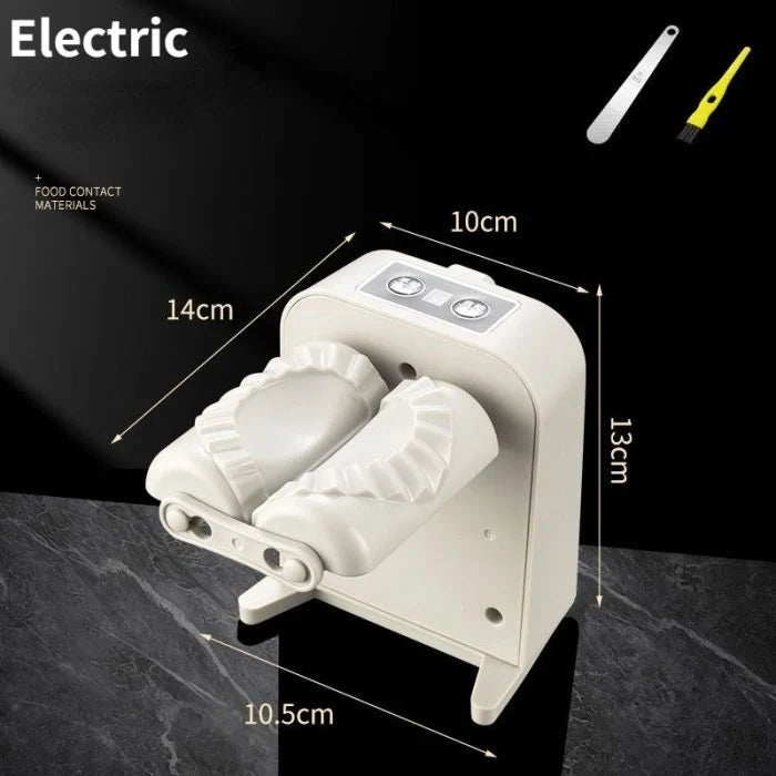 Electric Dumpling Maker Machine in white, compact and efficient for kitchen use