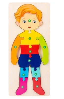 Wooden animal number puzzle for children, educational toy with vibrant colours