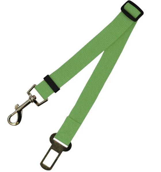Adjustable dog seatbelt made of durable nylon material with heavy-duty hardware for secure pet travel