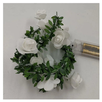 Elegant rose vine fairy lights with warm white LED bulbs for cozy, romantic home decor