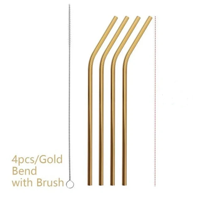 Vibrant reusable stainless steel straws set with cleaning brush, eco-friendly alternative to plastic
