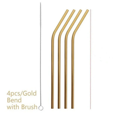 Vibrant reusable stainless steel straws set with cleaning brush, eco-friendly alternative to plastic