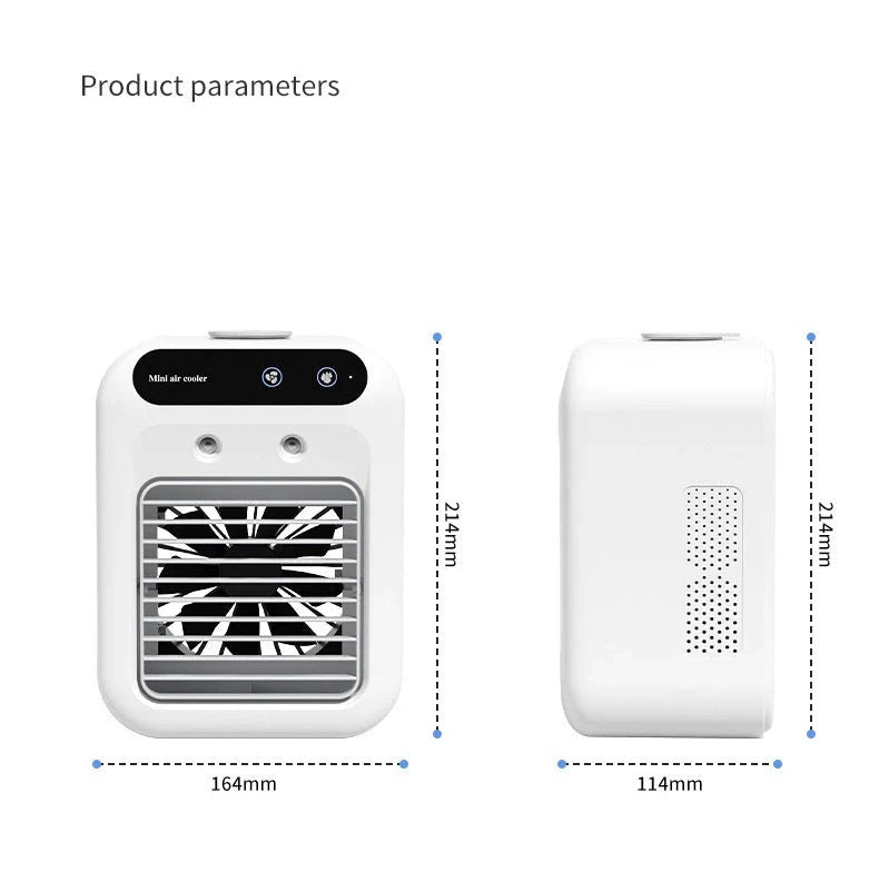 Portable USB-powered air cooler with humidifying function, ideal for home, office, and car use