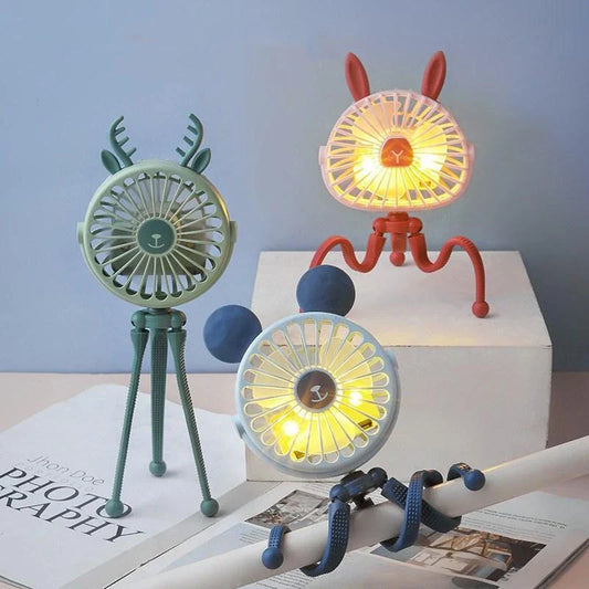 Portable USB Rechargeable Stroller Fan with Adorable Animal Design for Keeping Baby Cool and Comfortable