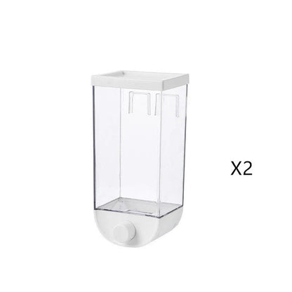 Convenient kitchen food storage container with transparent design, wall-mounted for space-saving storage of cereals, snacks, and other dry goods