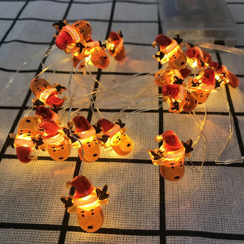 Festive LED string lights with Santa Claus and snowflakes for holiday decor