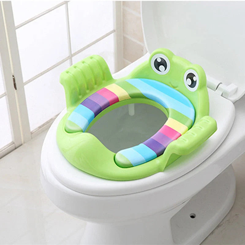 Adjustable non-slip baby toilet seat in Pink, Sky Blue, and Green for safe potty training
