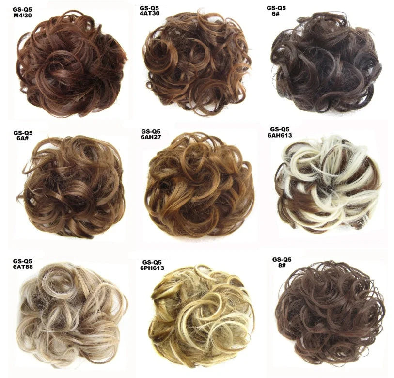 Synthetic wavy curly messy hair bun for women, 12cm diameter, high temperature wire