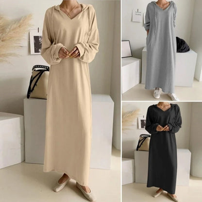 Stylish Japanese and Korean casual sweater dress in polka dot pattern with long skirt and sleeve design