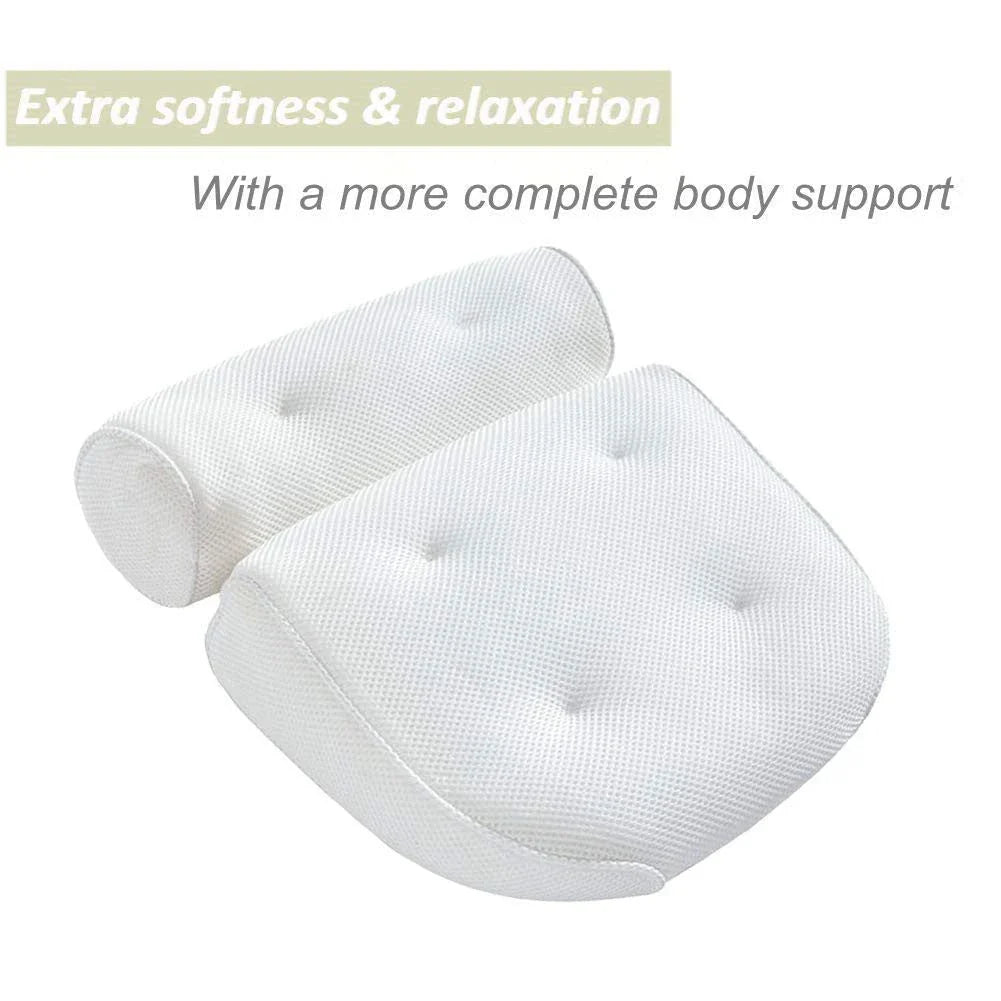 Luxury therapeutic bath pillow with 3D mesh, orthopaedic support, and powerful suction cups for ultimate relaxation and comfort
