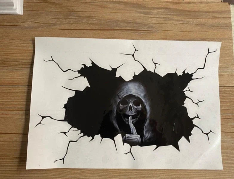 Spooky skull-themed Halloween car decal for adding a haunting touch to your vehicle