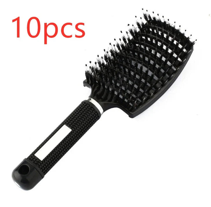 A premium hair brush with a sleek design, featuring soft bristles and a rounded massage function for healthy, detangled hair